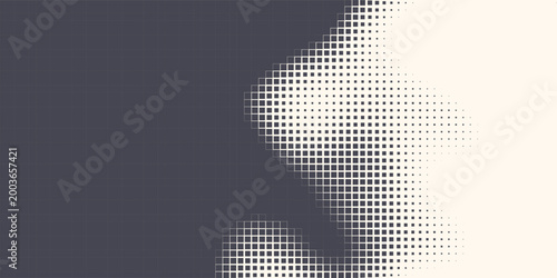 Modern Halftone Checkered Pattern Vector Rounded Square Dots Horizontal Smooth Curved Border Black Abstract Background. Chequered Subtle Pop Art Texture. Vector Checkered