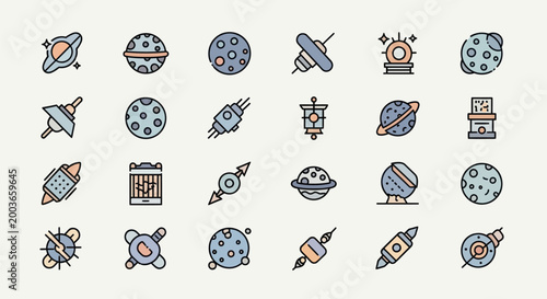 Cosmic illustrations planets and spacecraft icons