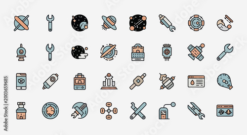Cosmic vector icons set for science and technology