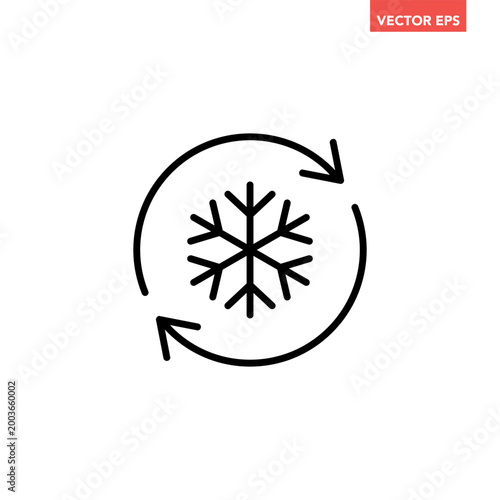 Black freezer control line icon, auto cooling or defrost, conditioning car or house flat design vector pictogram vector for app web website button ui ux interface elements isolated on white background