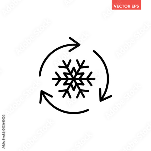 Black freezer control line icon, auto cooling or defrost, conditioning car or house flat design vector pictogram vector for app web website button ui ux interface elements isolated on white background