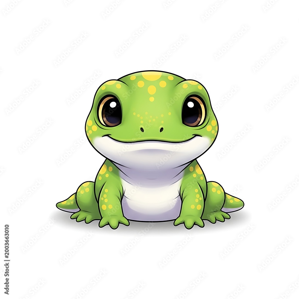 Fototapeta premium Cute cartoon frog with big eyes and a happy smile isolated on a white background