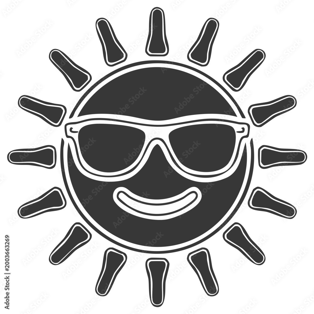Fototapeta premium Cartoon sun wearing sunglasses vector illustration