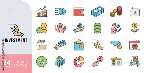Finance and Investment Line Icons. Money, Banking, Profit, Banking, Profit Symbol Editable Stroke