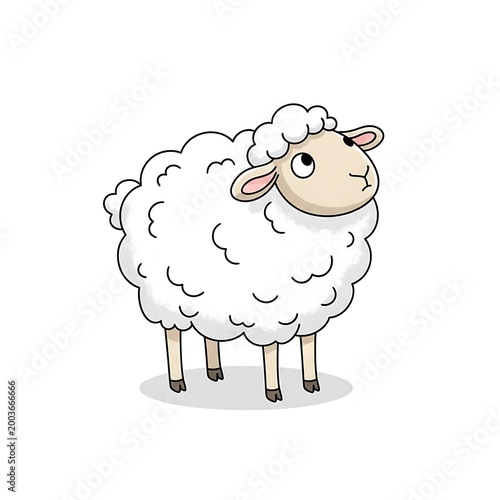 Cute cartoon sheep looking up isolated on a white background
