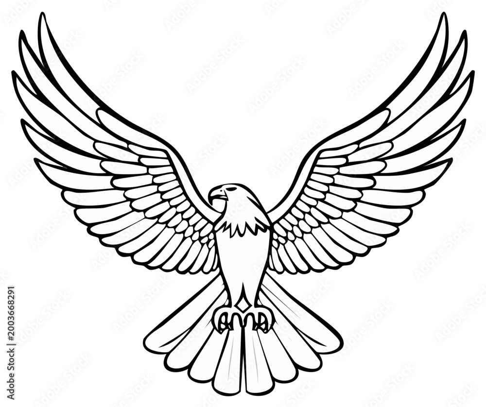 Obraz premium Majestic Eagle Spreading Wings in Flight Line Art Symbol of Freedom and Power