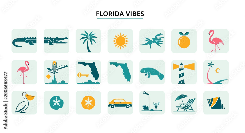 Fototapeta premium Florida Vibes Collection Iconic Symbols of the Sunshine State for Your Designs