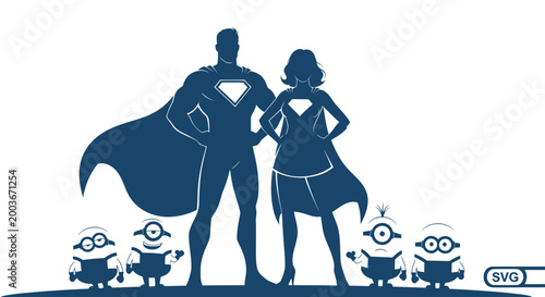 Quadro su tela Superhero Family Silhouette with Minions