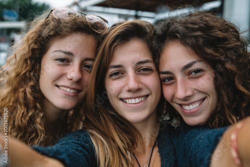 friends taking selfie together subtle pride colors, candid, real moment, natural light, raw photography 