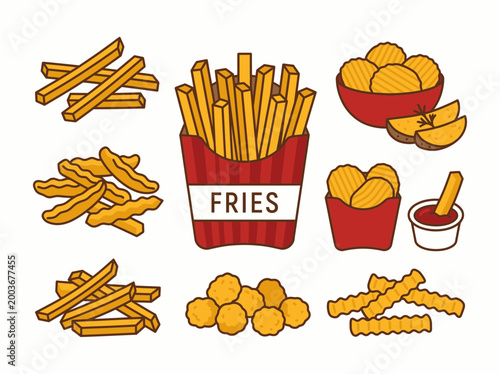 Set of different types of potato fries