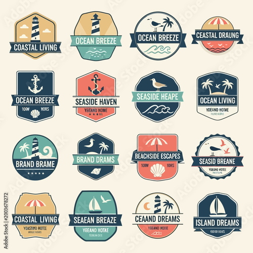 Collection of ocean themed badges.