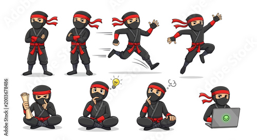 Ninja Character Set Poses and Actions.