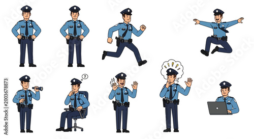Collection of Police Officers in Various Poses and Actions.