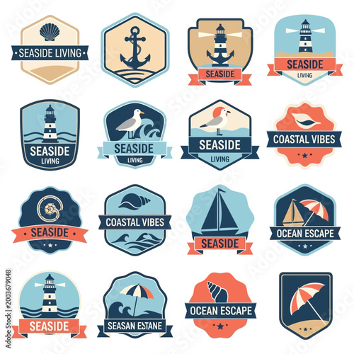 Seaside nautical badges and labels.