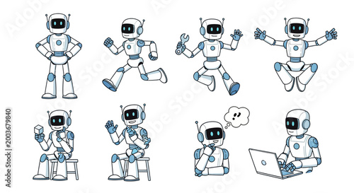 Robot Characters in Various Poses.