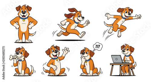 Cartoon dog in various poses.