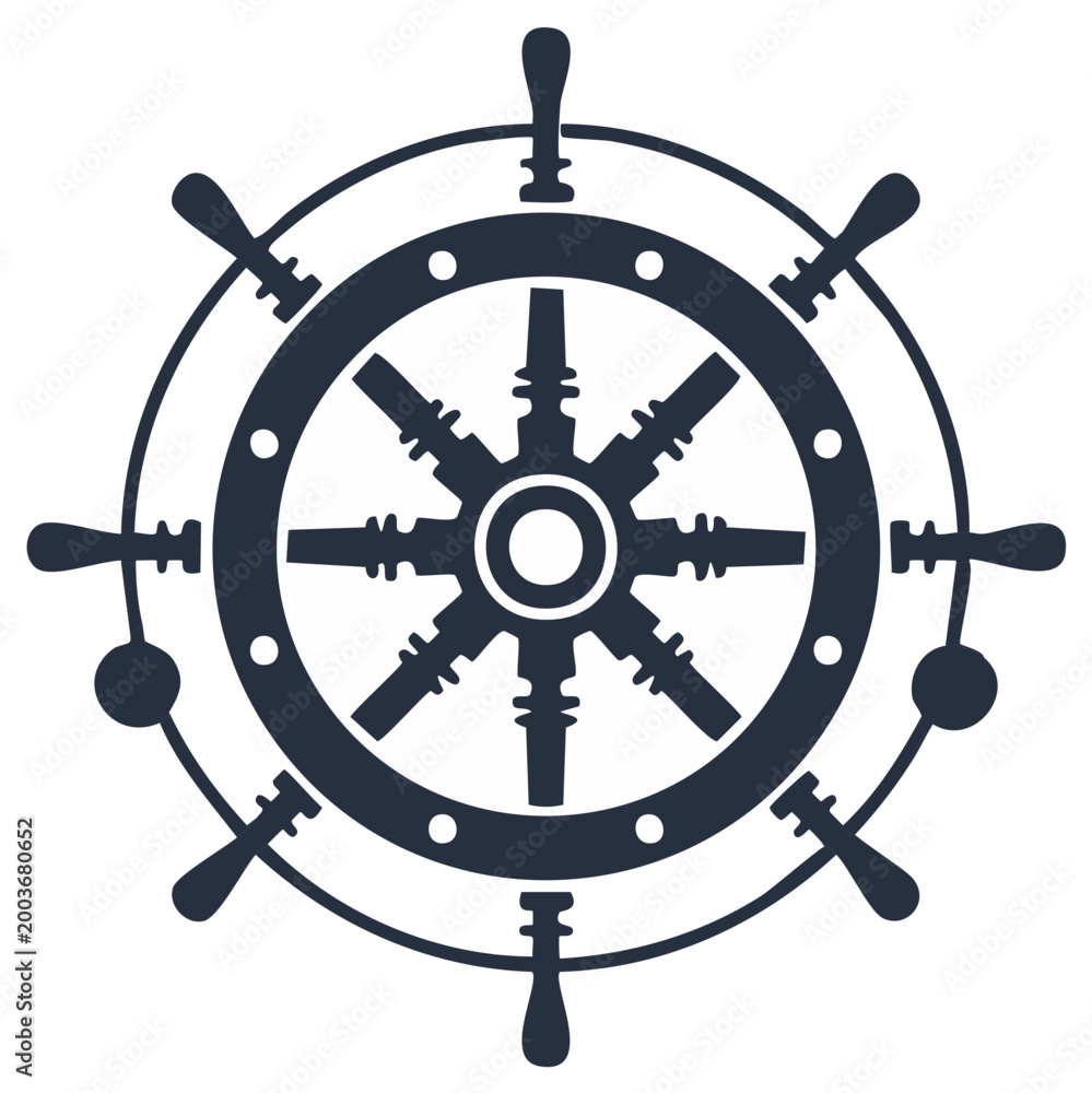 Obraz premium Nautical Ship Wheel Isolated Illustration of a Navy Boat Control Helm