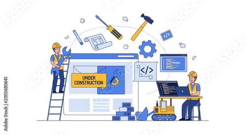 Website Development Under Construction with Tools and Developers.