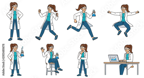 Collection of Scientist Poses and Actions.