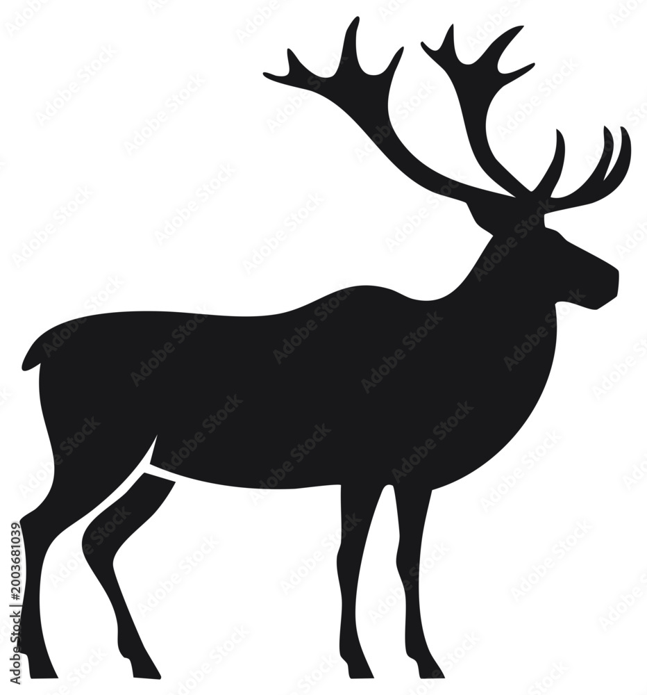 Fototapeta premium Simple black silhouette of a standing caribou reindeer, isolated vector graphic icon