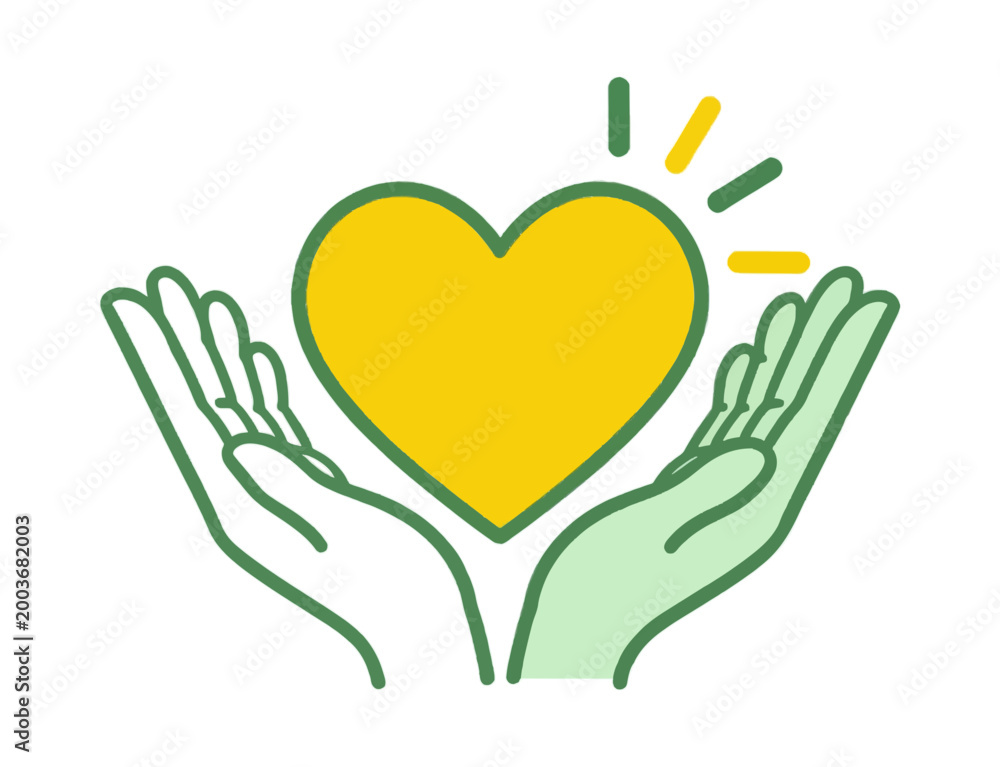 Fototapeta premium Hands Holding a Glowing Heart Icon in Flat Design