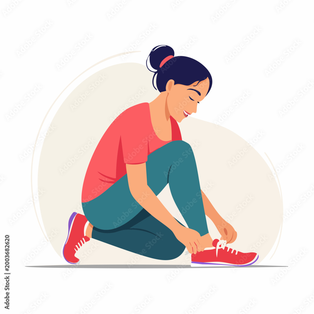 Obraz premium Woman Tying Shoelaces Before Exercise