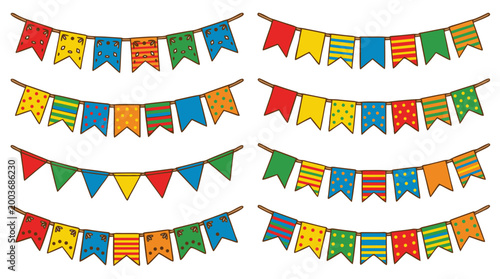 São João Paper Flags Bunting Vector Set 2D