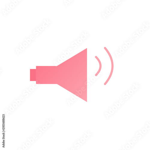 Pink megaphone icon, loudspeaker symbol, sound wave signal, vector graphic