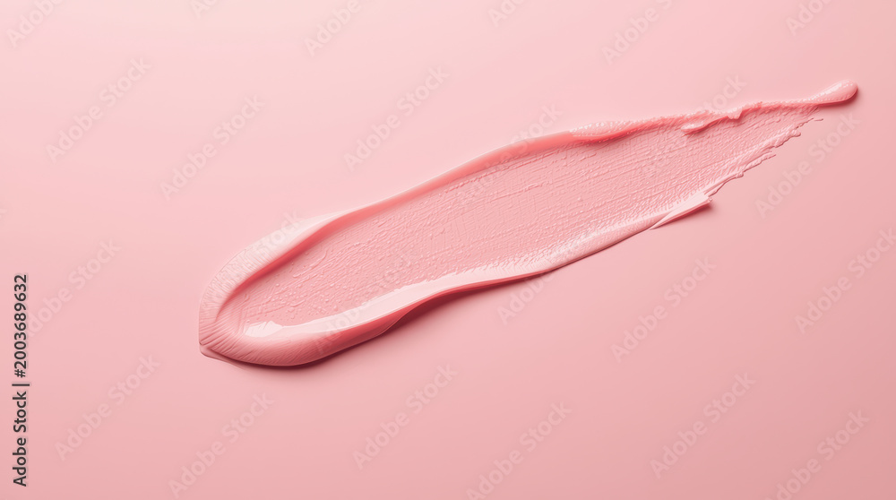 Fototapeta premium Pink cosmetic cream smear on pastel background conveying soft feminine elegance