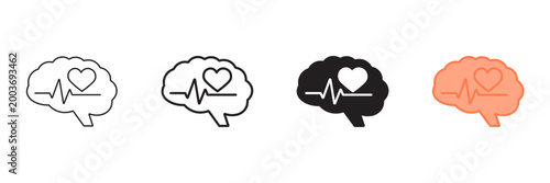 Set of minimalist brain and heart icons with transparent background, depicting health, mind, and medical concepts for healthcare and technology, vector illustration