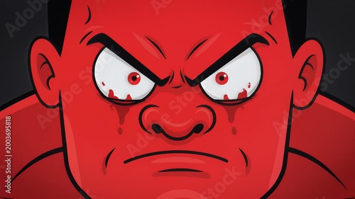 Intensely Angry Red Cartoon Face Close-Up with Bloodshot Eyes