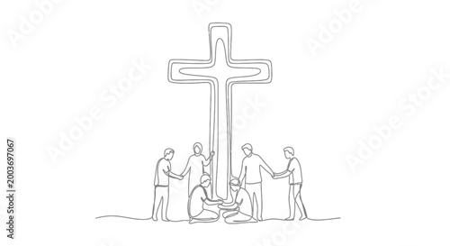 Tableau sur toile People standing around a large cross.