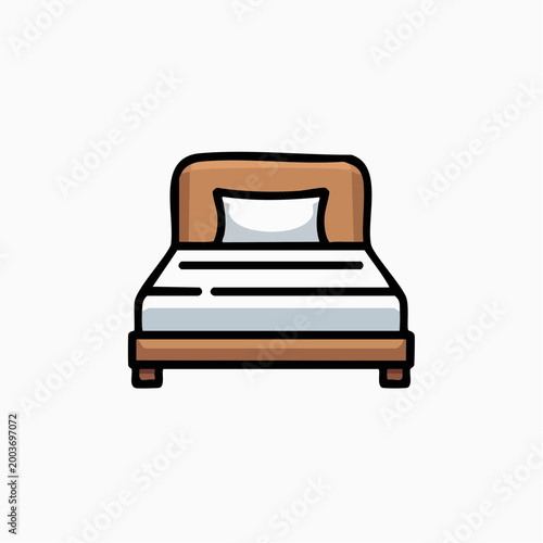 Simple brown bed with white pillow and mattress icon