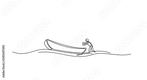 Εκτύπωση καμβά Person Rowing a Small Boat Alone.