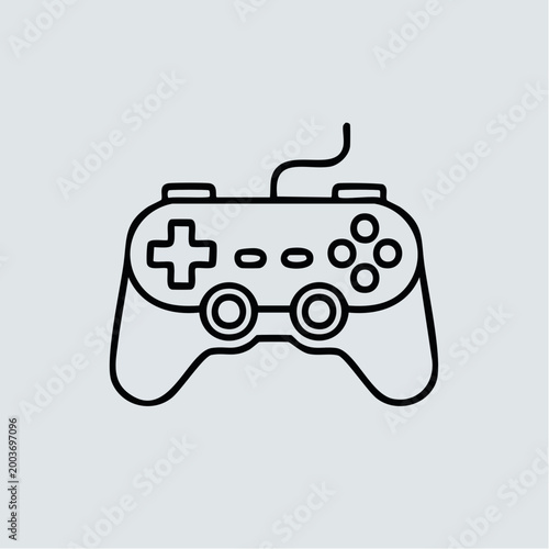 Black line art video game controller icon