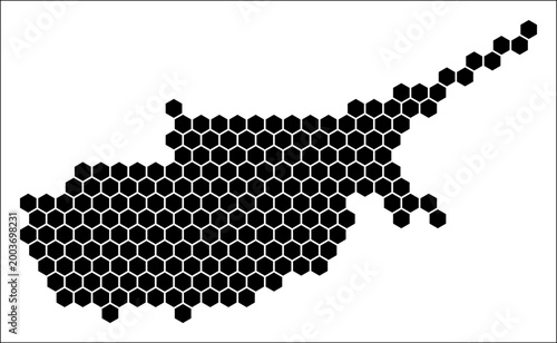Cyprus simple black and white hexagon map shape template. Country plain hexagon cell dots. Cyprus flat honeycomb boundary. Vector Illustration.