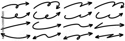 手書きの矢印セット マーカーで描いたような太線のあしらい