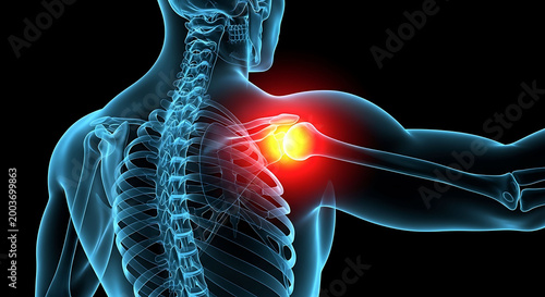 Human shoulder joint pain inflammation anatomy medical 3d illustration