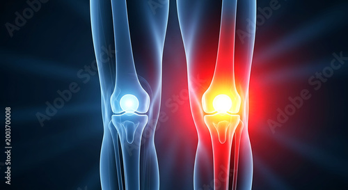 Human knee pain comparison concept healthy vs inflamed joint anatomy medical illustration
