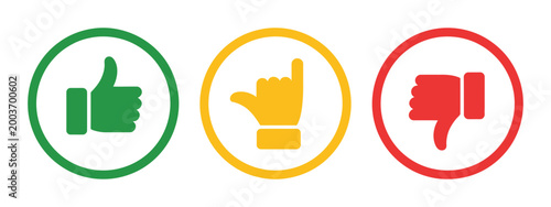 Thumb icons with like dislike and neutral rating concept, modern vector graphics for feedback indicators, review systems, and user experience evaluation tools