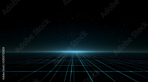 Glowing Cosmic Grid Horizon Representing Digital Future and Infinite Technology Space