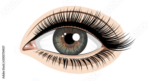 a close-up of a woman's eye with long eyelashes.