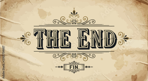 Vintage style text design with THE END.