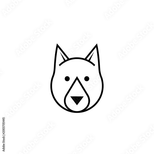 Minimalist black and white line art dog face icon on a clean background
