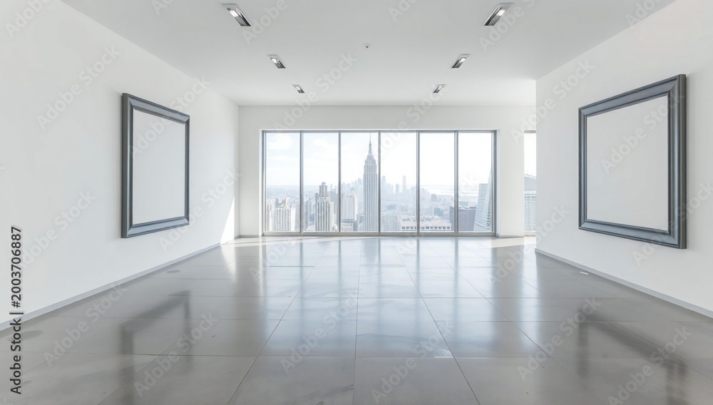 Fototapeta premium Modern gallery with cityscape view
