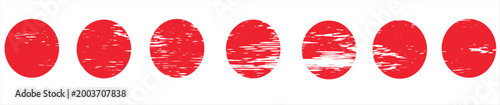 Red sun circle stamp set collection doodle hand drawn icon. Outline drawing japanese flag line clipart symbol. Vector illustration