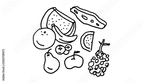 Handcrafted Organic Fruit Set Minimalist Line Art in Black Ink