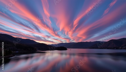 Tranquil Dawn Over Mountain Lake