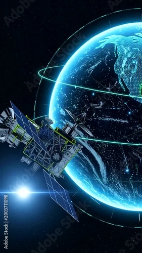 Satellite Orbiting Earth in Outer Space.