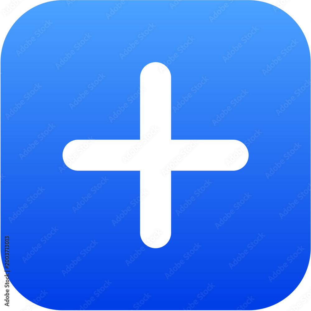 Obraz premium Vibrant blue square plus icon showing soft gradient depth for app interfaces